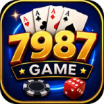 7987 Game icon featuring four aces, a black casino chip, and a red die against a blue background.