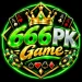 Circular green and gold logo for 666PK Game featuring four ace playing cards, a crown, casino chips, and card suit symbols set against a dark background.