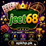 JEET68 logo in pink and white with a crown design on a dark purple background